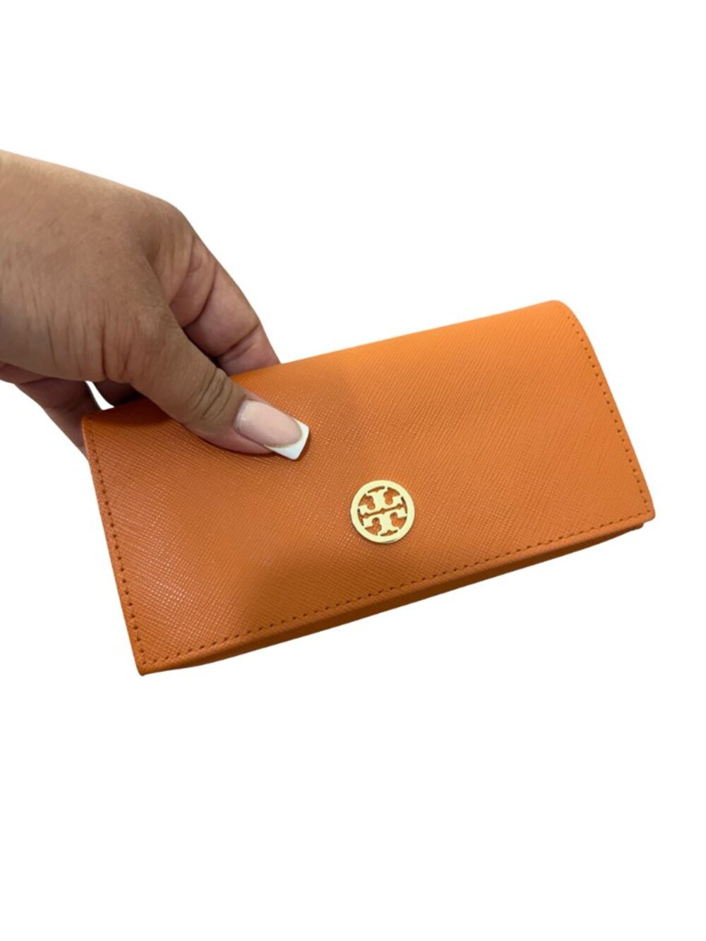 Tory Burch Orange Saffiano Leather Glasses Case With Gold Logo Accent - Picture 4 of 8